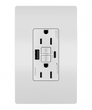 Legrand Radiant 1597TRUSBACW - radiant® Tamper-Resistant 15A Duplex Self-Test GFCI Receptacles with SafeLock® Protection, USB Type 