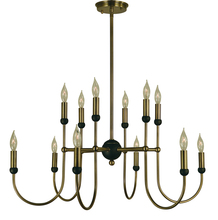 Framburg 4798 AB/MBLACK - 12-Light Antique Brass/Matte Black Nicole Chandelier